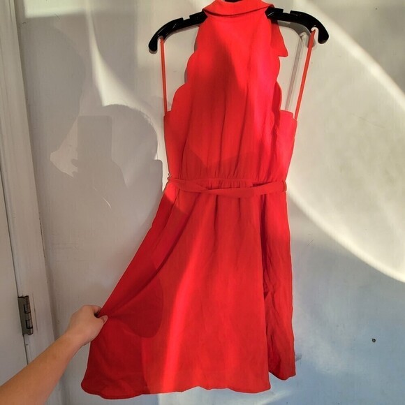 Monteau Red Scalloped Hem Sleeveless Button Front Belted Mini Dress Size Large - Picture 3 of 10